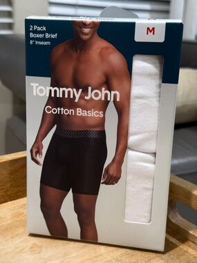 Tommy John Cotton Basics Boxer Brief 2-Pack – 8" Inseam White Size Medium NWT
